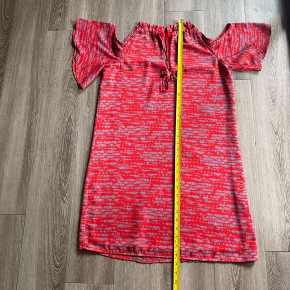 Veronica M Dress Sz S Red & Blue Flutter Sleeve Cold Shower Elastic Summer $189 - Picture 7 of 10